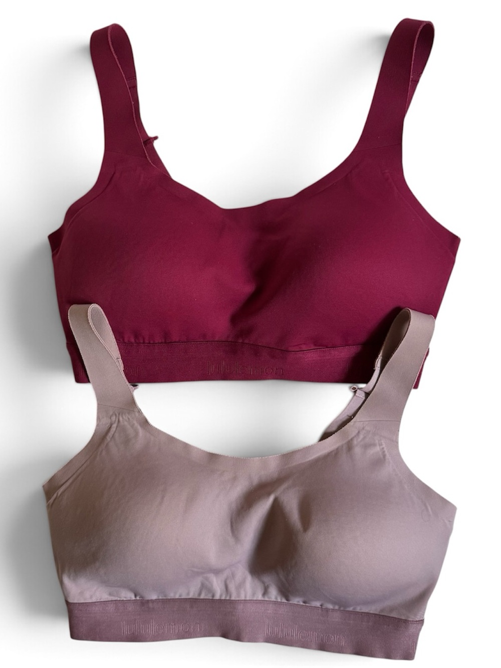 Lululemon Lot of Two Fine Form Sports Bras 32D Burgundy Mauve Adjustable Support